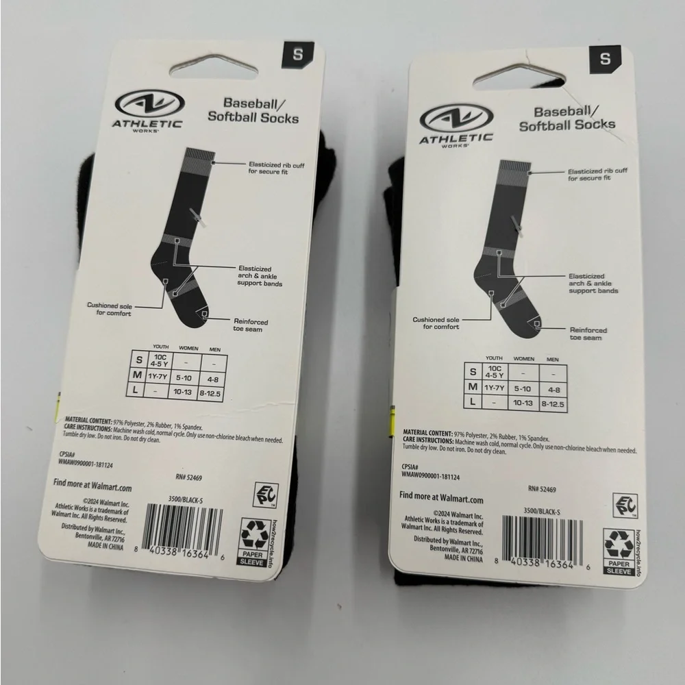 Black Baseball/Softball Socks‎ (Small)  - 4 Pair